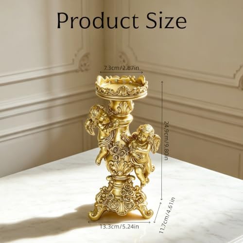 Gold Cherub Candle Holder Resin Angel Sculpture Tabletop Decor Gift - Image 2