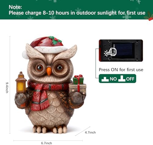 Solar Christmas Owl Decoration Resin Owl Outdoor Statue with LED Lantern for Porch Garden Patio Yard Home Decor Christmas Housewarming Gifts for Women Mom - Image 5