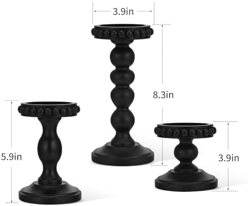 Mumufy 3 Set Wooden Candle Holders for Pillar Candles, Black, Small - Image 2