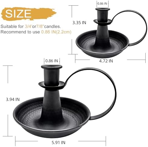Black Iron Pillar Candlestick Holders, with Handle, Taper Candle Holder for Candlesticks, for Fireplace Party, Dining, Home, Wedding Decor,Fits 3/4 inch Thick Candle&Led Candles（Set of 6 Pcs） - Image 2