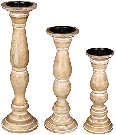 Rustic Candle Holder Set of 3 – 10", 8", 6" – Burnt Finish Wooden Pillar Stands for Wedding, Party, Home Décor, Spa – Country Style Gift for Table Centerpiece by TheWoodenTown