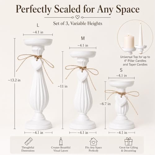 Shabby Chic & Vintage Farmhouse Wood Candle Holders - 3Pcs - Image 4