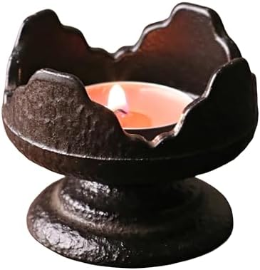 Japanese Style Cast Iron Candle Holder, Small Handmade Vintage Candlestick Holders, Rustic Pillar Candle Holder, Farmhouse Candle Stand for Fireplace Shelf Home Decor (2.24" Tall Pattern) by SECHUDO