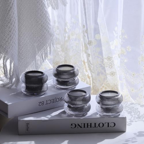 Woho Smoke Grey Votive Candle Holders Ribbed Glass Set of 6 for Home Decor - Image 7