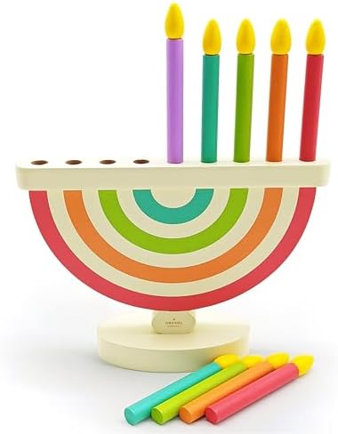 4-Pack The Dreidel Company Wooden Hanukkah Menorah for Kids – Chanukah Set with 9 Removable Multicolored Candles, Storage Bags, Educational Color Toy - Image 5