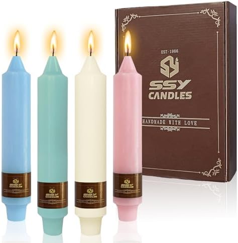 NJAO HOO Candy Colored Short Taper Candle 7 Inch Candlesticks Unscented Dripless Tapered Candle Set for Home Decor Wedding Party Dinner Candles, 4 Pack by NJAOHOO
