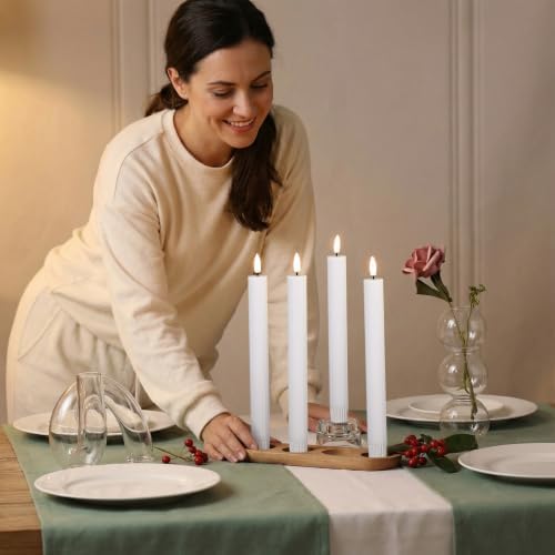 White Ribbed Flameless Taper Candles with Remote Set of 4 - Image 5