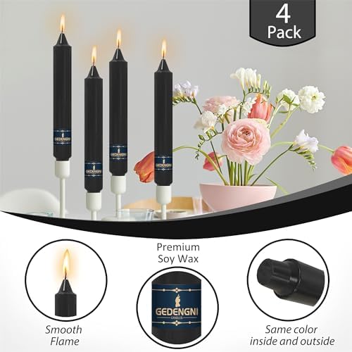 Halloween Taper Candle Dripless Candlesticks - Gedengni 4pcs Unscented Candles Long Candle Sticks 9inches Black Tapered Candles for Home Party Wedding Restaurant Holiday Decor,30D-Black - Image 6