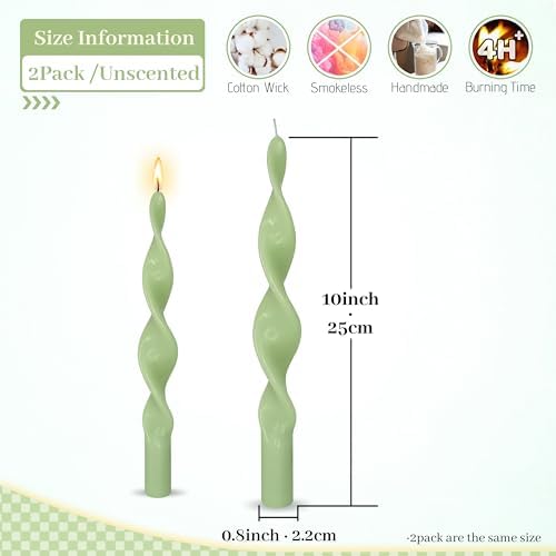 2PCS Light Green Taper Candle Tapered Candlesticks - 10inch Twisted Taper Candles for Table Decor Housewarming Gift Idea - Image 5