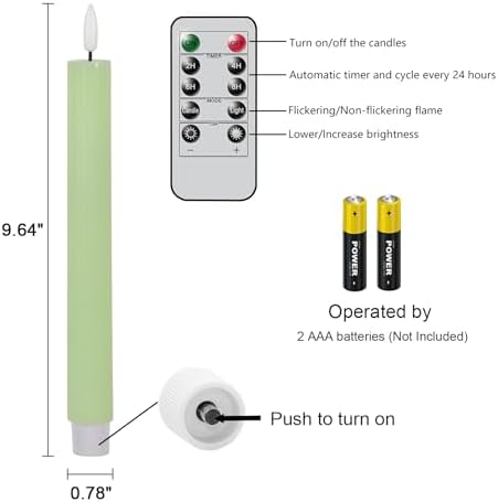 Wondise Green Flameless Flickering Taper Candles with Remote and Timer - Image 2