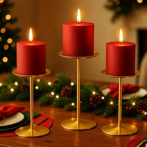 smtyle Gold Pillar Candle Holders, Reversible Set of 3 - Image 4