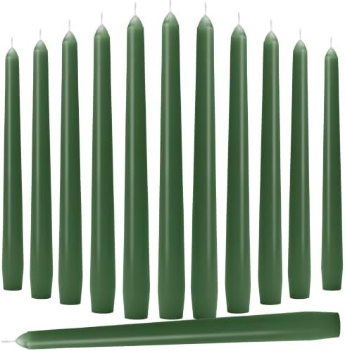 Green Taper Candles - 12 Pack 10 Inch Green Candlesticks for Christmas Dripless Unscented Wax Long Burning Tall Tapered Candle Sticks for Spring Home Decor Table Dinner Holidays Wedding by Auralome