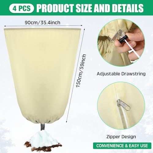 4 Pcs Plant Covers Freeze Protection 35.4" x 59", Beige - Image 2