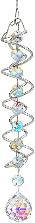 20.5in Crystal Suncatcher Gazing Ball Spiral Wind Spinner Garden Decor | Colorful Crystal Sun Catcher with Octagonal Beads Spiral Tail Rainbow Maker Hanging for Indoor Outdoor Garden Patio Decor