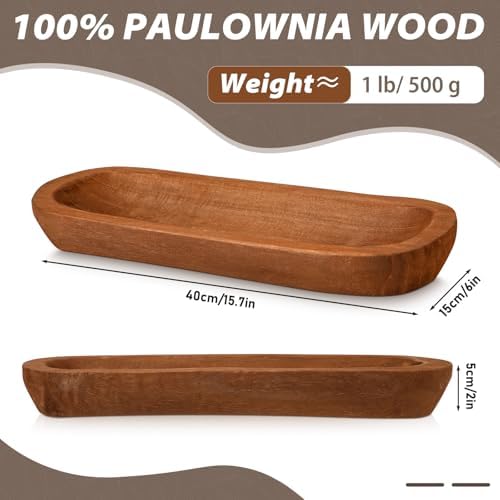 FoldTier 4 Pcs Wooden Dough Bowl Bulk, Brown, 16' X 6'' X 2'', Classic - Image 2