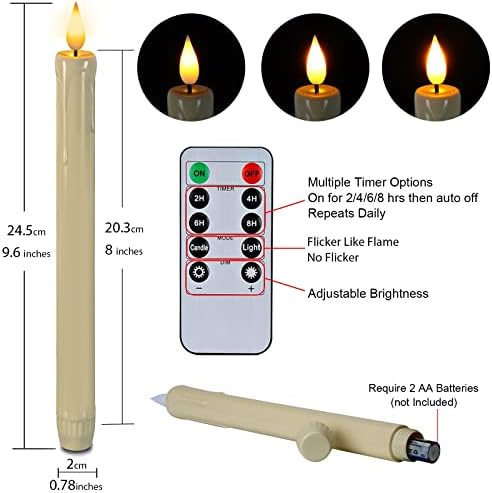 Homemory 48 Pcs Plastic Flameless Taper Candles with Remote Timer Dimmer, Taper Candles Battery Operated with Flickering Light, Ivory Led Candlesticks for Wedding Party Holiday Decoration 9.6 Inches - Image 6