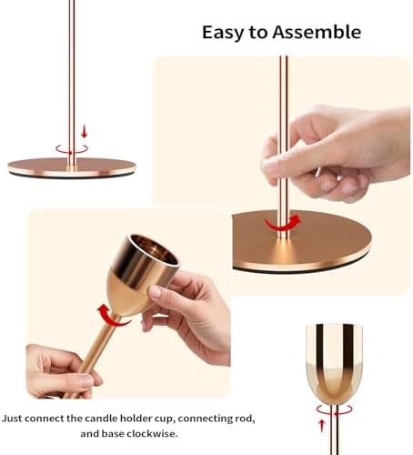 ChefBee 3PCS Gold Tall Taper & Pillar Candle Candlestick Holder - Image 5