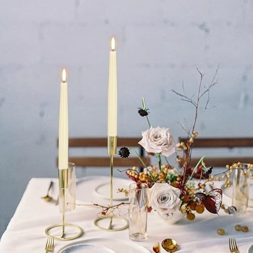 GenSwin LED Taper Candles, Flameless Taper Candles Battery Operated with Remote Timer, Set of 2 Real Wax White Flameless Candlesticks with 3D Flickering Flame for Home Wedding Decor (0.78” x 9.84”) - Image 3