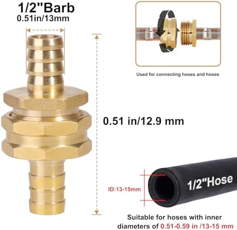 Garden Hose Repair Connector with Clamps Hose End Repair Kit, 1/2"Barb Garden Hose Fittings Male and Female brass garden hose ends (1/2"Barb-2 Set) - Image 2