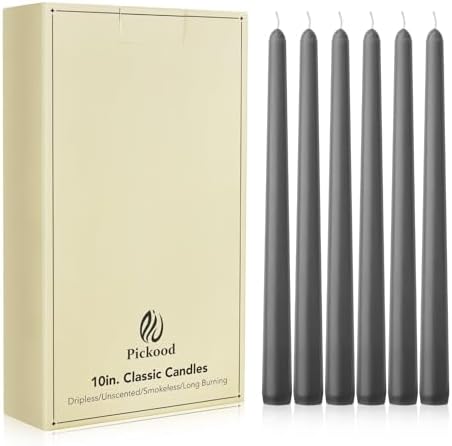New Burning Formula Unscented Dripless 10-Inch Taper Candles Set of 12 - Smoked Pearl, for Wedding, Dinner - Smokeless, Long Burning - Hand Poured, Colored Tall Candlesticks - Perla Ahumada by Unknown
