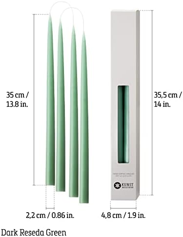Kunstindustrien® Taper Candles – Set of 4, 13.8" – Made in Denmark, Long Burning Candles 15h, Unscented Candlesticks – Elegant Tall Candles for Weddings, Dinners & Home Decor (Dark Reseda Green) - Image 3