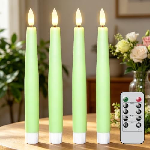 Flameless Taper LED Candles Battery Operated with Remote Timer, Green - Image 4