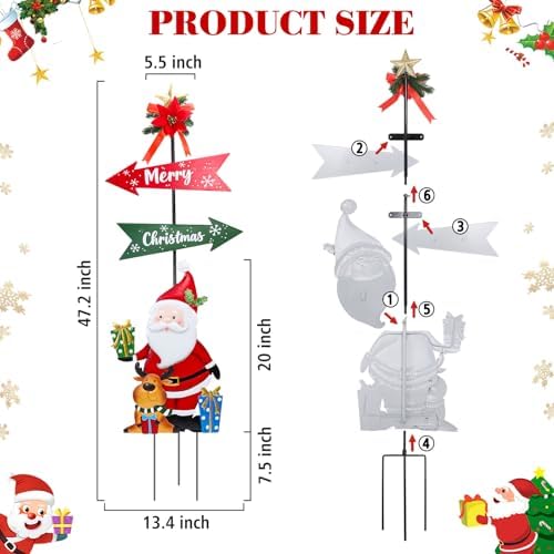 Christmas Decorations Outdoor Yards Signs, 47" Metal Xmas Santa Claus Signs - Image 2
