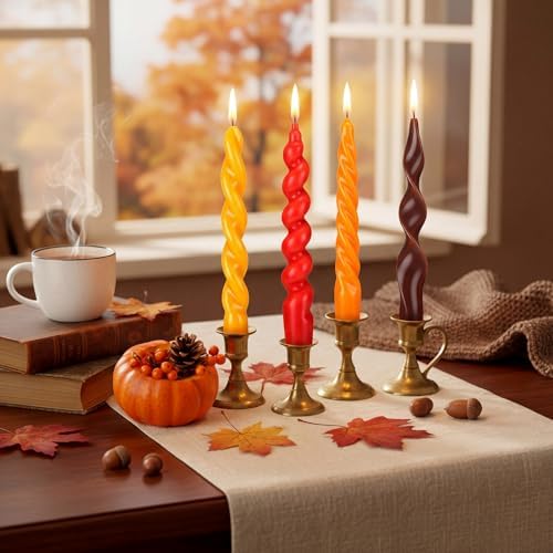 Nuanchu 4 Pcs Twisted Taper Candles,7.87 Inch,Pure,Fall Classic - Image 5