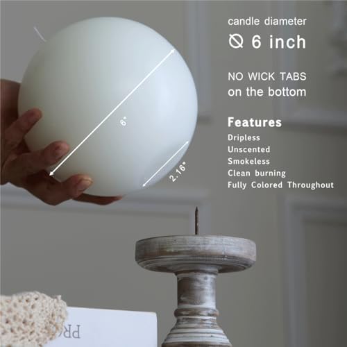 MOZEAL Hand-Poured, 6 Inch White Large Round Ball Candles - Elegant White Round Pillar Candles, Dripless, Unscented, Smokeless, Ideal for All Occasions. - Image 4