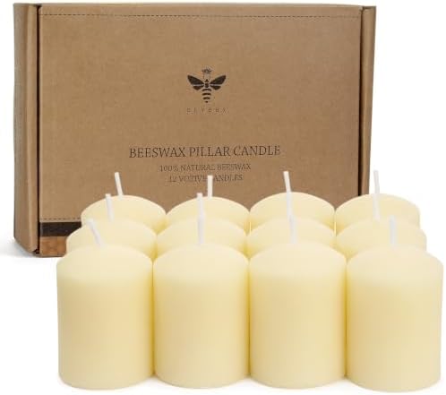 DEYBBY White Beeswax Votive Candles 8 Hours Burn Unscented Candles 12 Pcs by DEYBBY