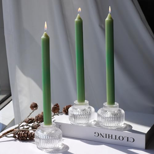 Woho Ribbed Clear Taper Candle Holders Set of 8 for Wedding Table Decor - Image 5
