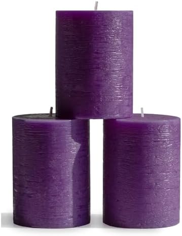 CANDWAX 3x4 inch Pillar Candles Set of 3 – Unscented Dripless Rustic Purple Candles for Wedding Centerpieces, Decor by CANDWAX
