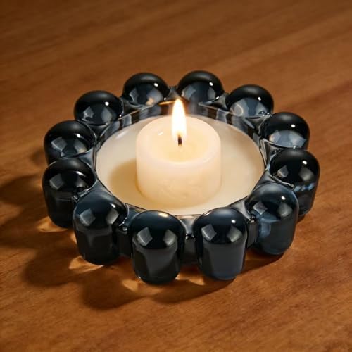 khtumeware Black Bubble Glass Candle Dish – Modern Clear Glass Candle Holder for Tealights & Diffusers, Decorative Tray for Home & Tabletop Decor（2 Pack） - Image 4