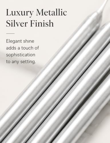 12 Pack Unscented Metallic Silver Taper Candles, Dripless Smokeless - Image 2