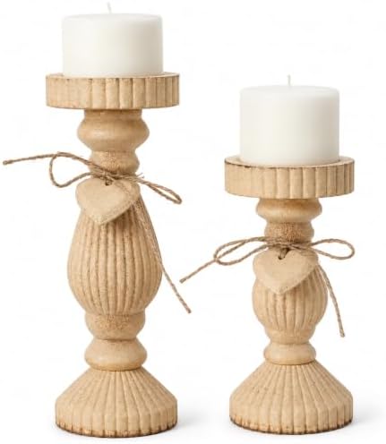 Shabby Chic & Vintage Farmhouse Wood Candle Holders - 2Pcs by Gueiddi
