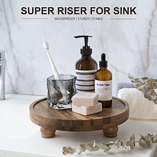 EOSAHR Acacia Wood Display Riser: Pedestal Stand for Bathroom Decor, Brown - Image 3