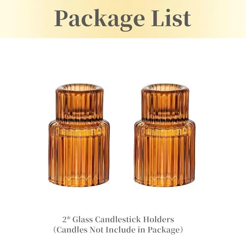 Hewory Glass Candlestick Holders Bulk, 2PCS Amber Taper Candle Holders - Image 7