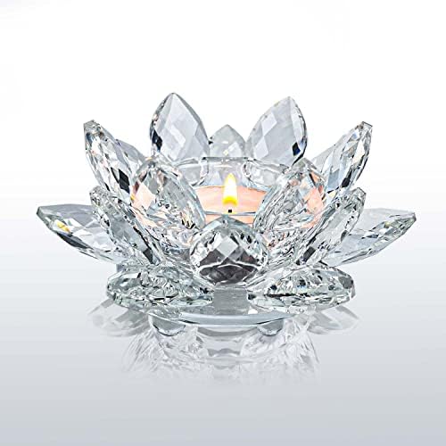 Crystal Lotus Flower Tealight Candle Holders/Glass Tea Light Candlestick Decor Decoration for Christmas Home Wedding Party… (Clean 1pc) by KOLNLALA