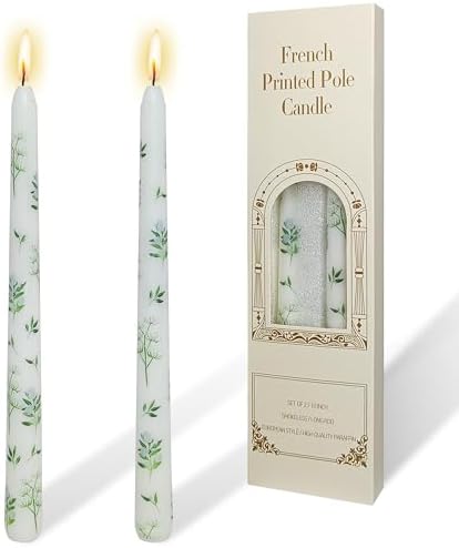 Pretty White Rose Taper Candle Sticks - 10 inch Printed Smokeless and Candlesticks Unscented Party Gift Holiday Dinner Wedding Table Decorations Set of 2 by YUKCAXDLS