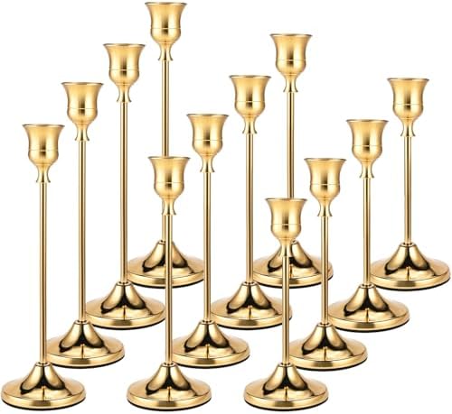 Cieex Gold Candle Holders 4 Sets - 12 Pack Candlesticks Holder in 3 Heights by Cieex