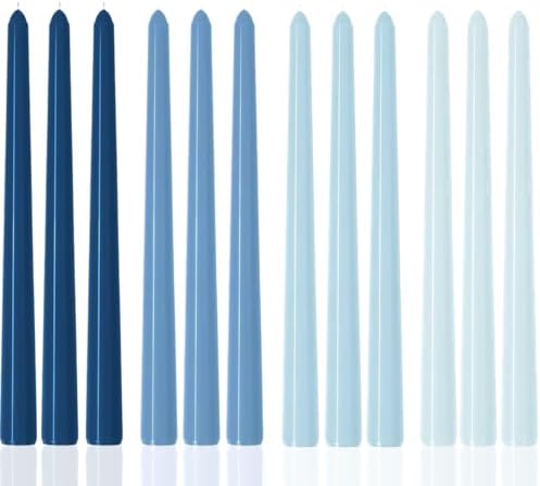 10 Inch Blue Taper Candles-Dripless Unscented Tapered Candle Smokeless Candlestick Long Slow Burning 8 Hours Tall Sticks for Christmas Wedding Dinner Parties 12 Pack by MAITREYA