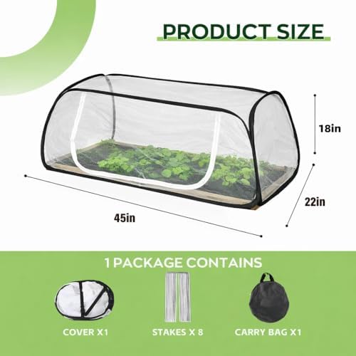 2 Pack Pop Up Raised Garden Bed Covers, 45x22x18 Inch Mesh with Zipper Door - Image 3