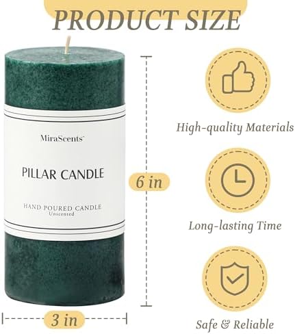 3x6 Inch Green Pillar Candles Set of 3, Unscented Hand-Poured Pillar Candle - Image 3