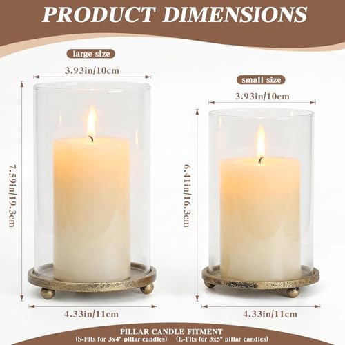 Gold Hurricane Candle Holders with Glass Sleeves Set of 2 - Image 3