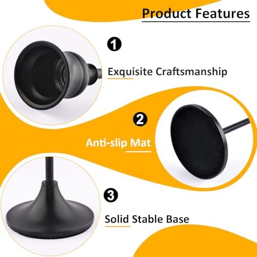 Metal Candle Holders for Candlesticks Taper Candlestick Holders Set Vintage Decorative Centerpiece Candelabra Tall Candle Stands (Matt Black, 1 Set (3 pcs)) - Image 4