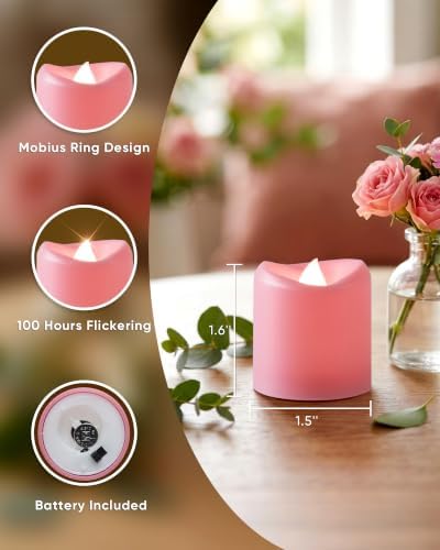 5plots 12Pack Pink Flameless Votive Candles, Fake Electric Candles - Image 2
