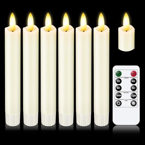 KSWING Upgraded Real Wax Short LED Flameless Taper Candles with Remote, 6 PCS White Candlesticks Battery Operated 3D Flickering - 6" Realistic Fake Candle Sticks for Home/Wedding/Fireplace Xmas Decor by Unknown