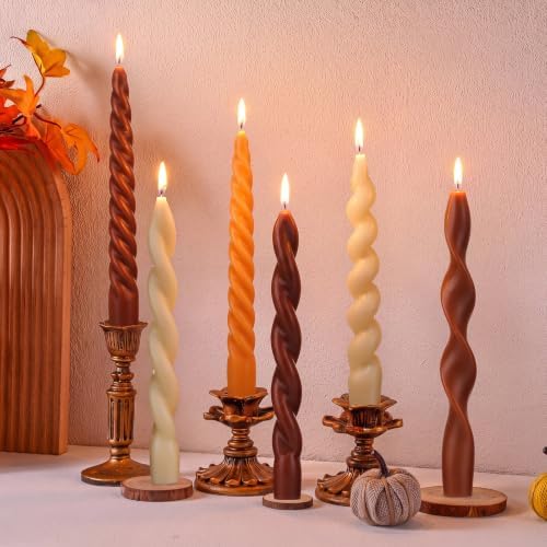 Nuanchu 12 Pcs Fall Spiral Taper Candles Set Twisted Wax Candlesticks 7.5 Inch Short Fall Spiral Wax Unscented Taper Candles for Wedding Birthday Autumn Party Dinner Table Decor - Image 2