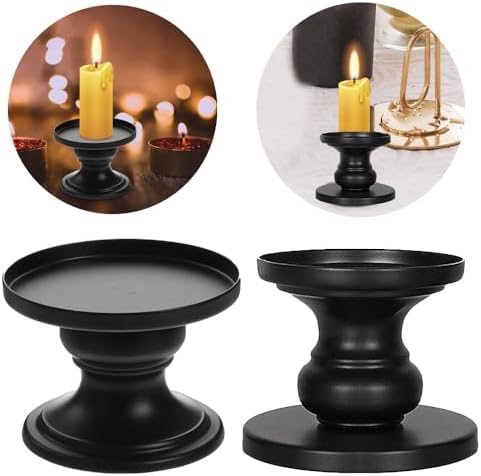 Matte Black Iron Pillar Candle Holders - Set of 2 Candlestick Holders, Metal Candle Holder for Pillar & Taper, Table Mantle Fireplace Farmhouse Home Decor - Image 4