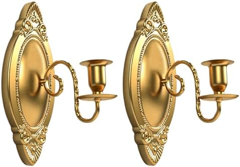 Gold Candle Sconces Set of Two, Brass Color Victorian Royal Wall Sconce, Metal Rustic Candle Holder Baroque Home Wall Decor for Living Room, Dining Room, Bedroom, Fireplace, Hallway by Vrnikhub